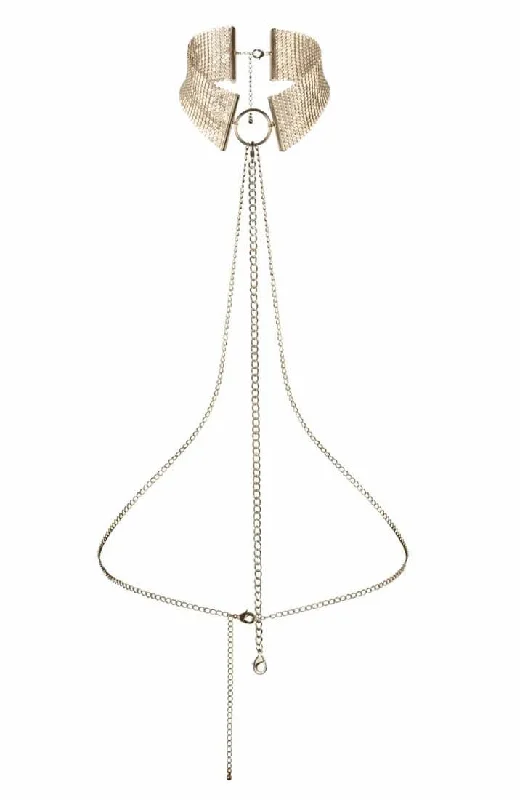 Designer Lingerie Sets for Women Gold metallic choker with gold body harness chain