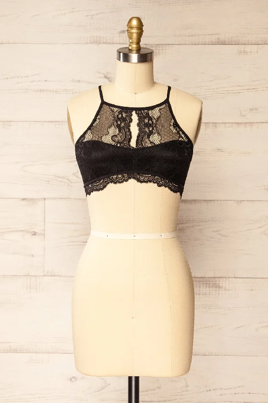 Breathable Bamboo Lingerie for Women Maven | Black Lace Halter Bralette