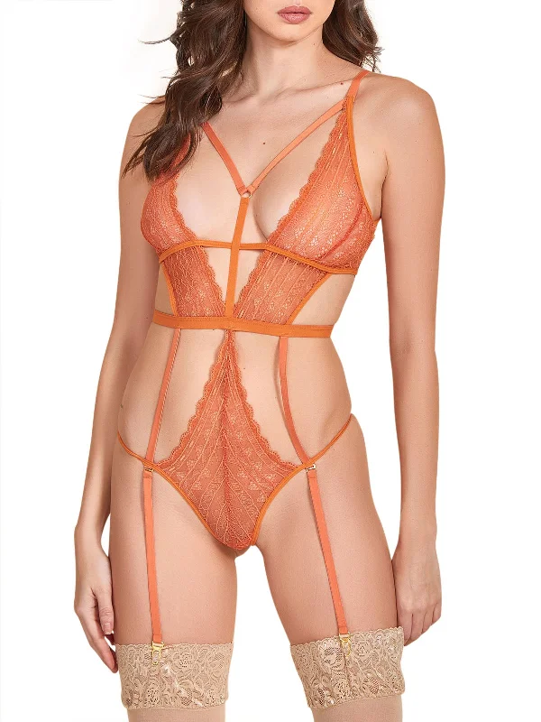 Women's Silk Lingerie Sets Women's Playing Koi Garter Lace Strappy Plunge Teddy