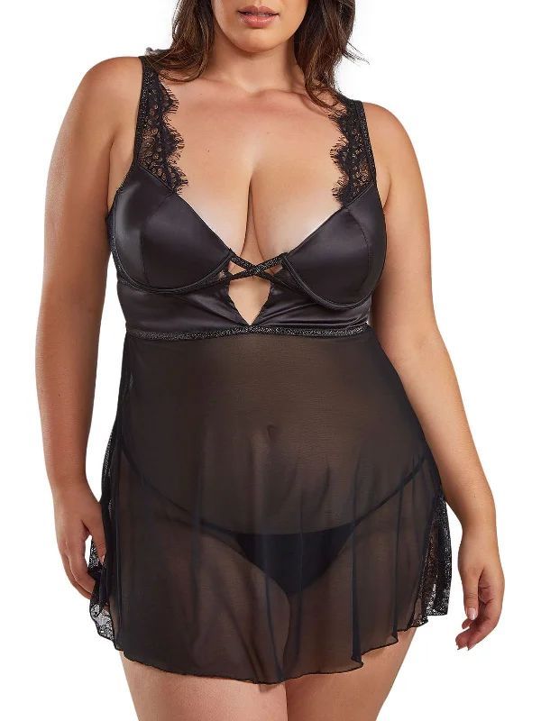 Women's Silk Lingerie Sets Women's Plus Satin Babydoll G-String Lingerie