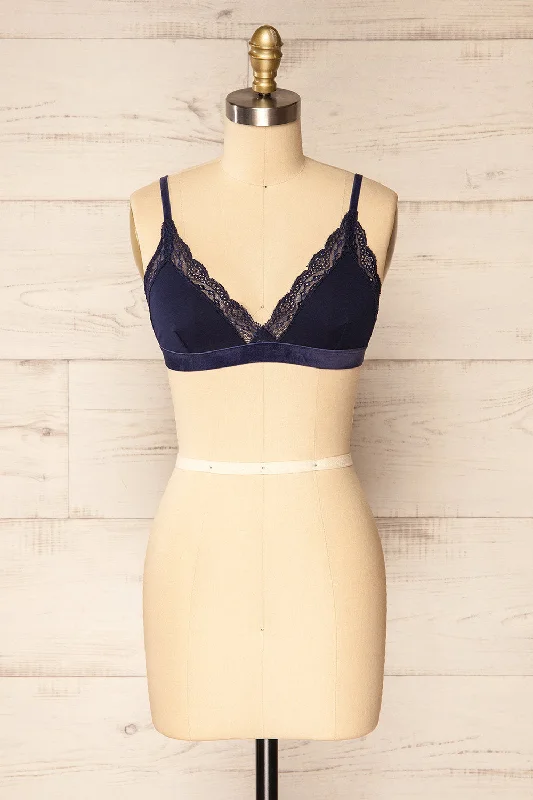 Women's Thermal Lingerie for Cold Weather Kenitra Navy | Bralette w/ Lace Trims
