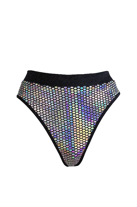 Women's Satin Sleepwear Lingerie High Waist Holographic Rave Bottom / BOND PRISMA