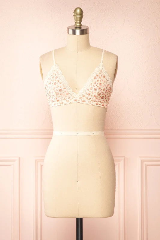 Women's Shapewear Lingerie Sets Distyle Ivory | Floral Mesh Bralette w/ Lace