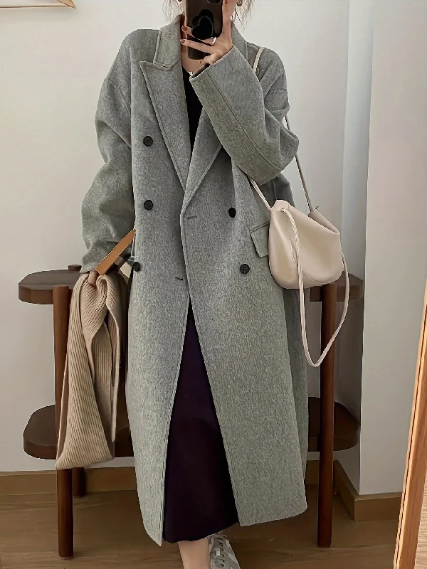 Comfortable Cotton Lingerie for Women Unity Women's Long Gray Wool Coat With Buttons, Autumn Comfortable Cotton Lingerie for Women Unity Women's Long Gray Wool Coat With Buttons, Autumn