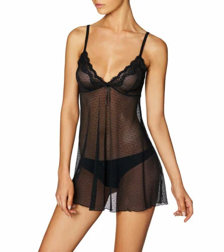 Women's Sheer Lingerie Nightgowns Dotted-Mesh Lace Babydoll