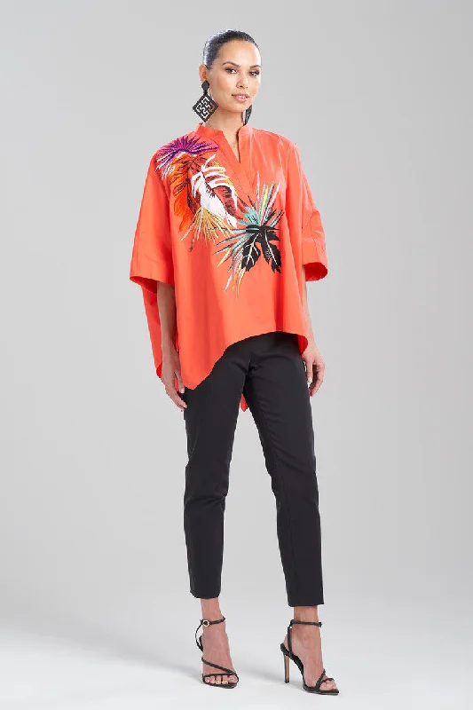 Women's Satin Sleepwear Lingerie Cotton Poplin Embroidered Mandarin Top