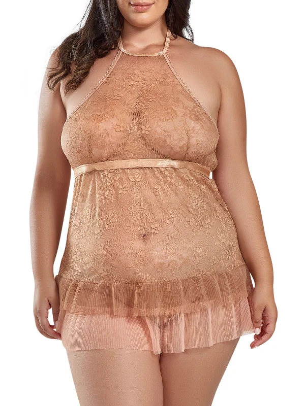 Women's Lingerie with Matching Robes Women's Amber Halter Plus Size Babydoll Lingerie Women's Lingerie with Matching Robes Women's Amber Halter Plus Size Babydoll Lingerie