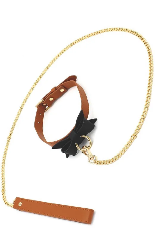 Lingerie Gift Sets for Women Brown faux leather bow tie collar & leash