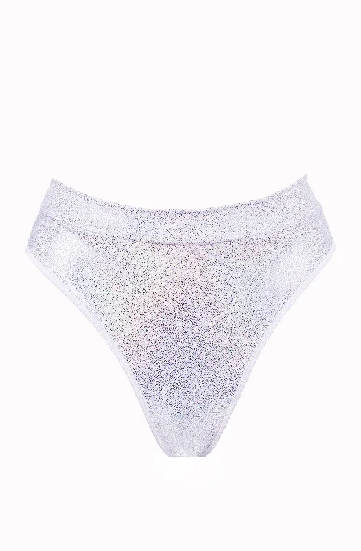 Women's High Waist Lingerie Bodysuits High Waist Rave Holographic Bottom / BOND Holo WHITE