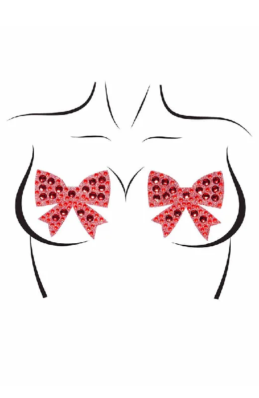 Women's Sheer Lingerie Nightgowns Red bow nipple stickers with rhinestones