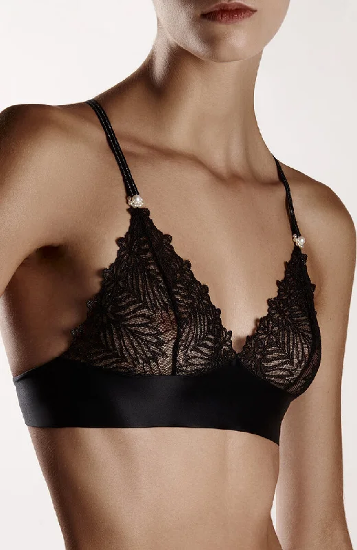 Women's Bridal Lingerie Collection Black lace bralette with white pearls - Destino Bra