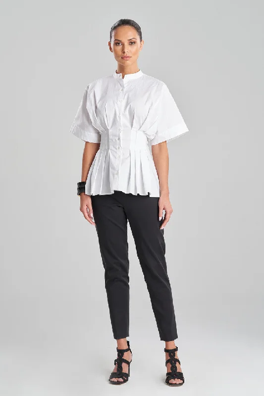 Eco-Friendly Organic Lingerie for Women Cotton Poplin Pleated Mandarin Top