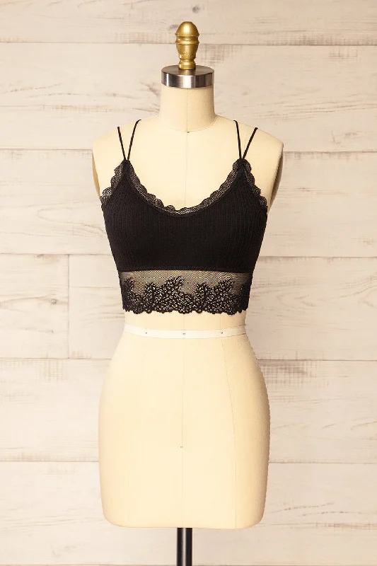 Women's Lingerie with Matching Robes Neyla Black | Ribbed Bralette w/ Lace Back