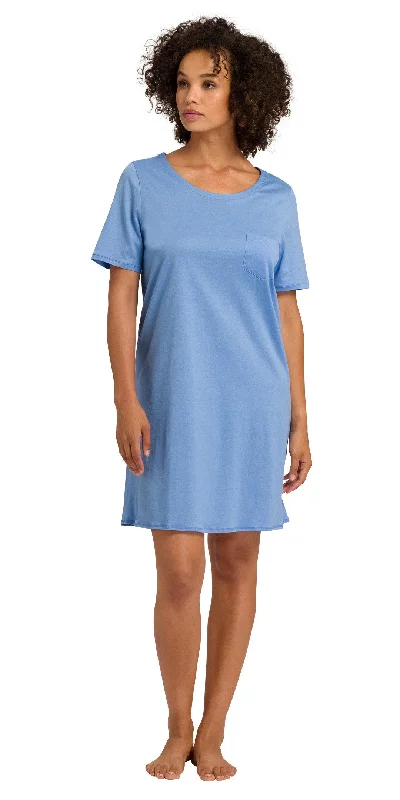 Vintage Inspired Lingerie for Women HANRO Cotton Deluxe Short Sleeve Bigshirt | Azurine Blue