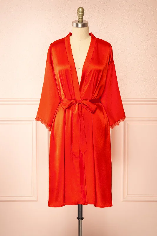 Plus Size Lace Lingerie for Women Lyvia Red | Satin Kimono w/ Lace