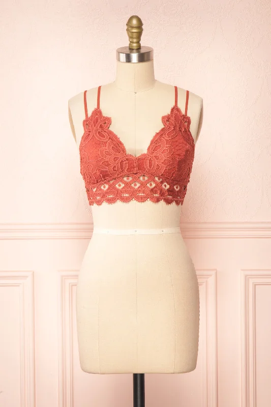 Comfortable Cotton Lingerie for Women Niken Rust | Lace Bralette