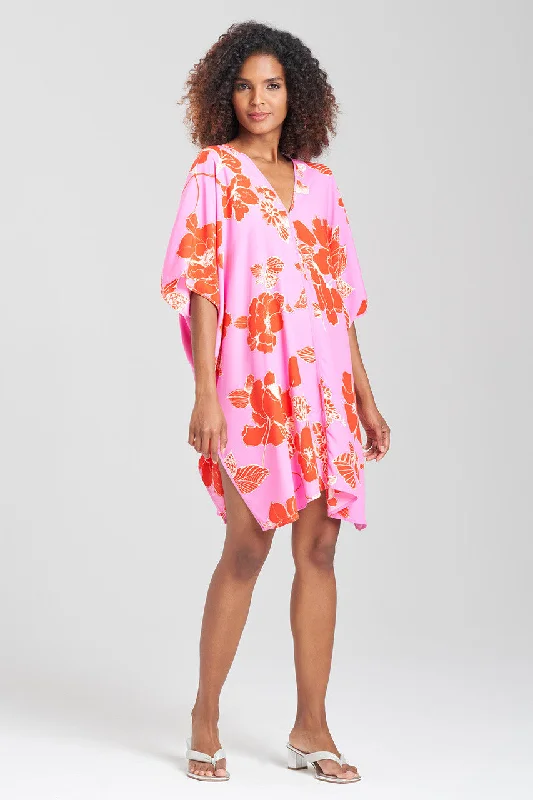 Women's Satin Sleepwear Lingerie Passion Flower Short Caftan