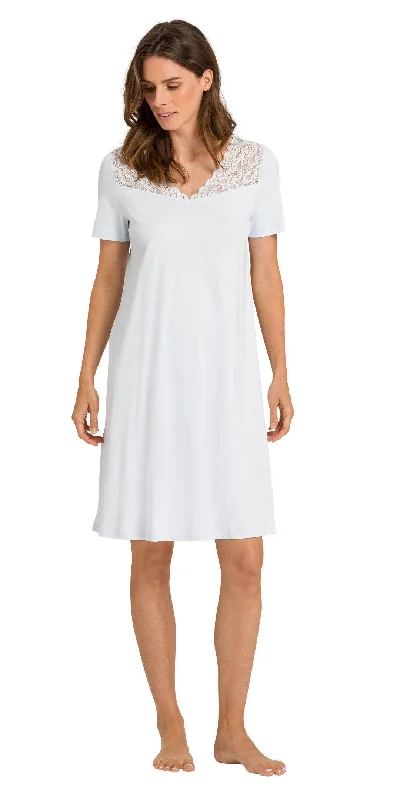 Women's Tummy Control Lingerie HANRO Moments Short Sleeve Gown | Cool Blue