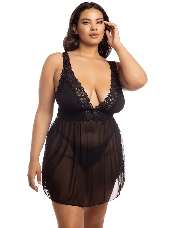 Women's Bridal Lingerie Collection Curvy Nora Lace and Sheer Babydoll