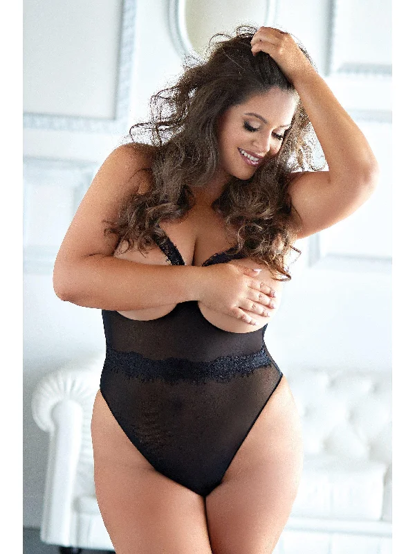 Luxury Lingerie for Special Occasions Selena Mesh & Eyelash Lace Open Teddy - 1X/2X