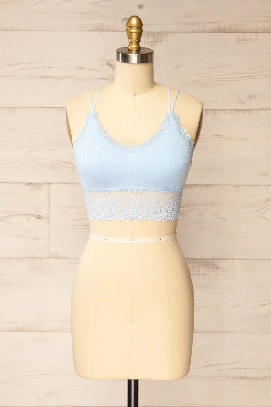 Designer Lingerie Sets for Women Neyla Blue | Ribbed Bralette w/ Lace Back