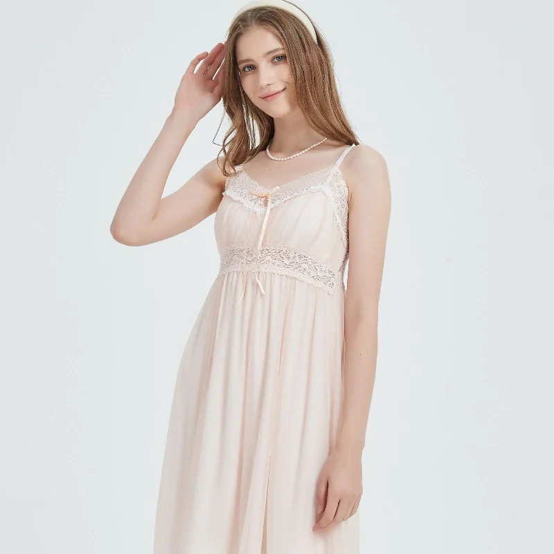 Women's Everyday Wear Lingerie Peach Serenity Lace Nightgown