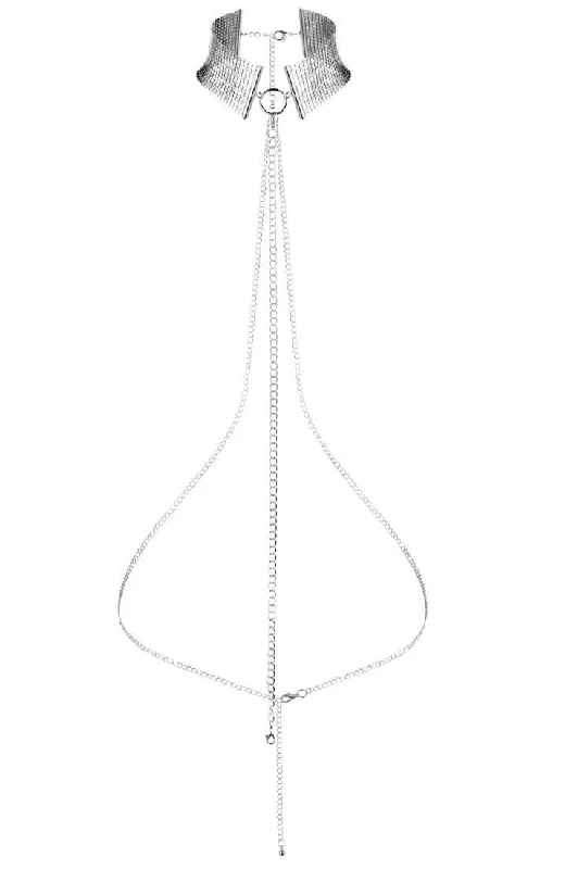Lingerie Gift Sets for Women Silver metallic choker with body harness chain