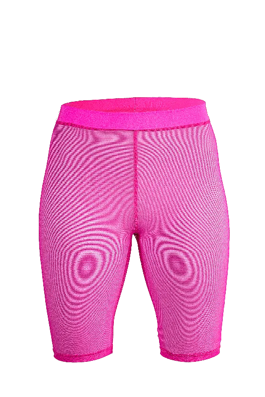 Comfortable Cotton Lingerie for Women Biker Shorts Stretch mesh  / Neon Pink mesh