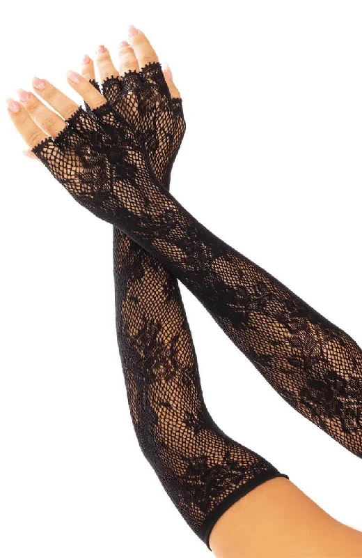 Women's Sheer Lingerie Nightgowns Black floral net fingerless gloves