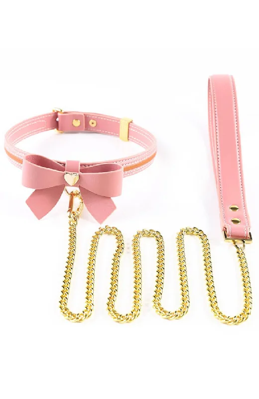 Eco-Friendly Organic Lingerie for Women Pink faux leather bow tie collar & leash