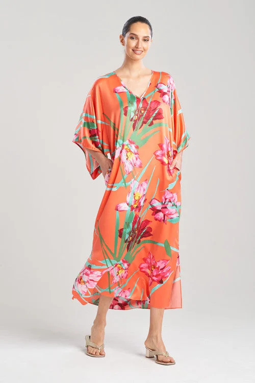 Women's Satin Sleepwear Lingerie Water Lily Butterfly Caftan