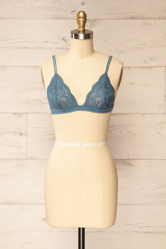 Women's Silk Lingerie Sets Ati Blue-Grey | Lace Bralette