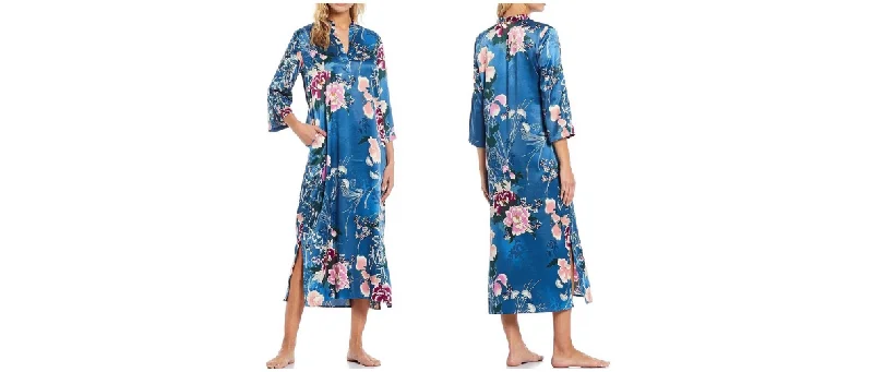 Women's Sheer Lingerie Nightgowns Peony Floral Satin Caftan