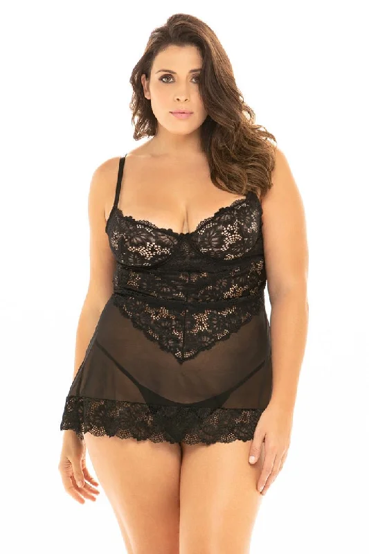 Sexy Lingerie for Women with Stockings Curvy Page Lace Babydoll