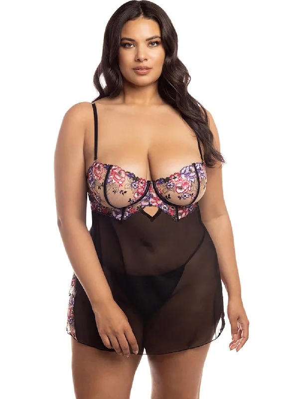 Sexy Lingerie for Women with Stockings Curvy Nadine Lace Babydoll