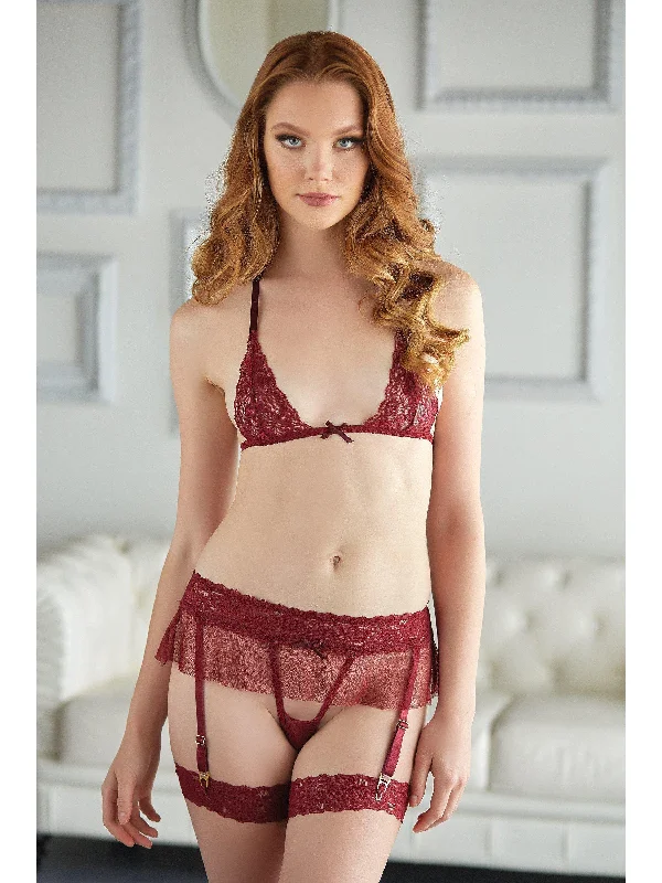 Women's Thermal Lingerie for Cold Weather Willow Lace & Mesh Bra & Garter G-string Two Piece Set - S/M Women's Thermal Lingerie for Cold Weather Willow Lace & Mesh Bra & Garter G-string Two Piece Set - S/M