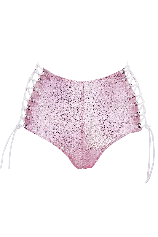 Women's High Waist Lingerie Bodysuits HIGH-WAISTED Lace-up Hot-Pant Bottoms / BABY PINK Hologram Women's High Waist Lingerie Bodysuits HIGH-WAISTED Lace-up Hot-Pant Bottoms / BABY PINK Hologram