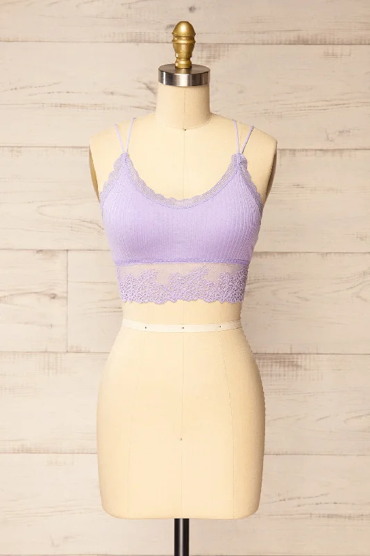 Comfortable Cotton Lingerie for Women Neyla Lavender | Ribbed Bralette w/ Lace Back