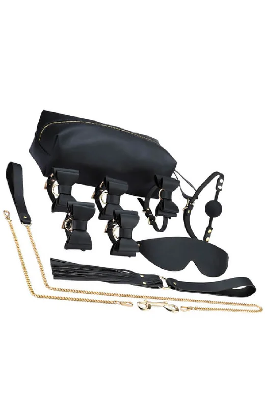 Women's Thermal Lingerie for Cold Weather BDSM Bow Tie 8 Item Kit - Black