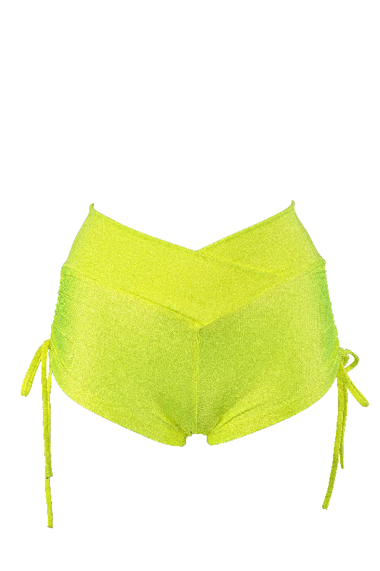 Women's Sheer Lingerie Nightgowns Drawstring side Shorts scrunch back / SHORTS V / NEON YELLOW Women's Sheer Lingerie Nightgowns Drawstring side Shorts scrunch back / SHORTS V / NEON YELLOW
