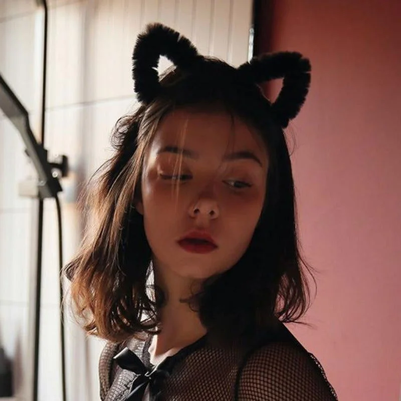 Women's High Waist Lingerie Bodysuits Fur Cat Ear Accessory For Role Play