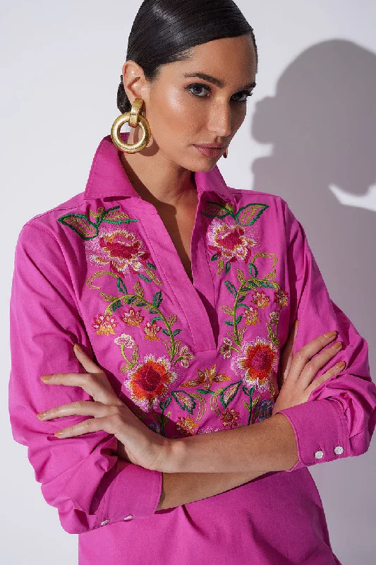 Women's Thermal Lingerie for Cold Weather Cotton Poplin Embroidered Oversized Top