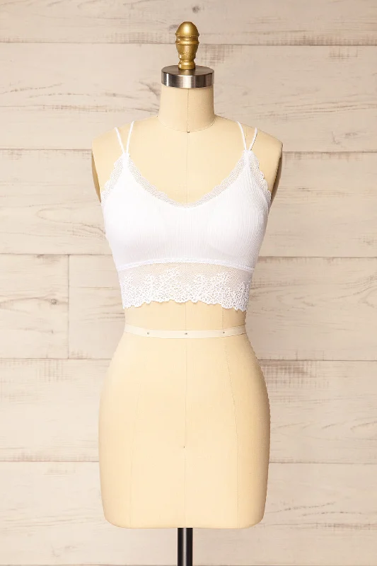 Women's Sheer Lingerie Nightgowns Neyla White | Ribbed Bralette w/ Lace Back