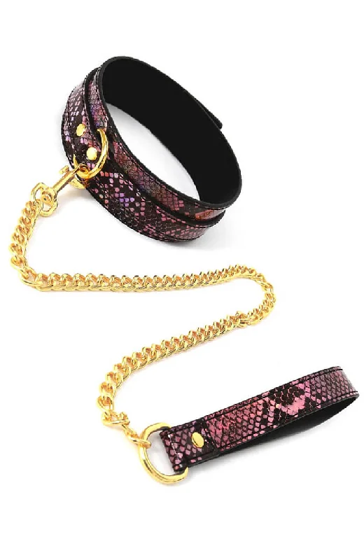 Affordable Lingerie for Women Faux pink & gold reptile collar with leash