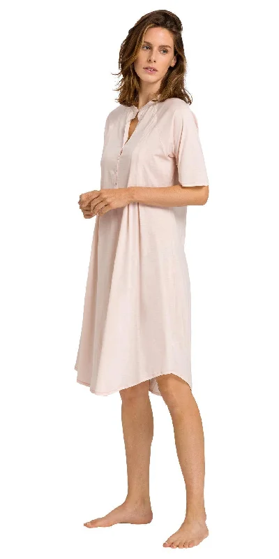 Designer Lingerie Sets for Women Cotton Deluxe Short Sleeve Button Front Gown | Crystal Pink