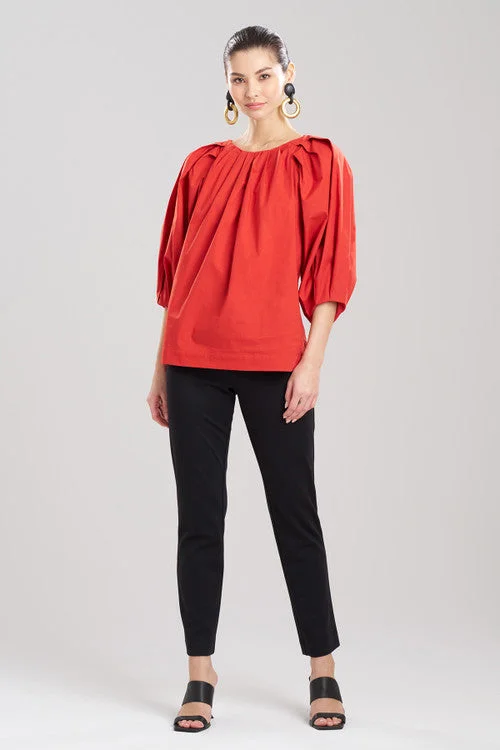 Women's Sheer Lingerie Nightgowns Cotton Poplin Pleated Pullover Top