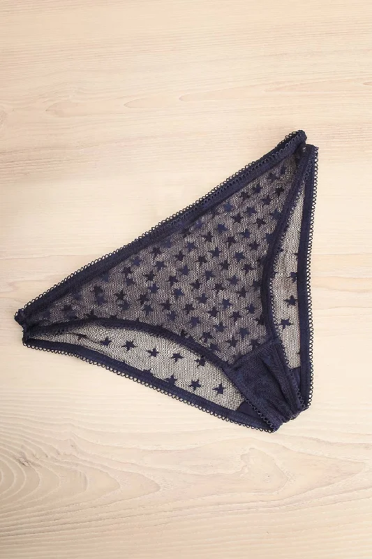 Vintage Inspired Lingerie for Women Burnaby Navy | Mesh Underwear w/ Embroidered Stars