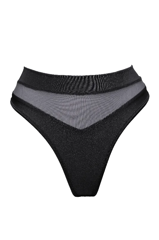 Women's Bridal Lingerie Collection High-Cut Bottom 1/2 Mesh / BOND LYCRA BLACK
