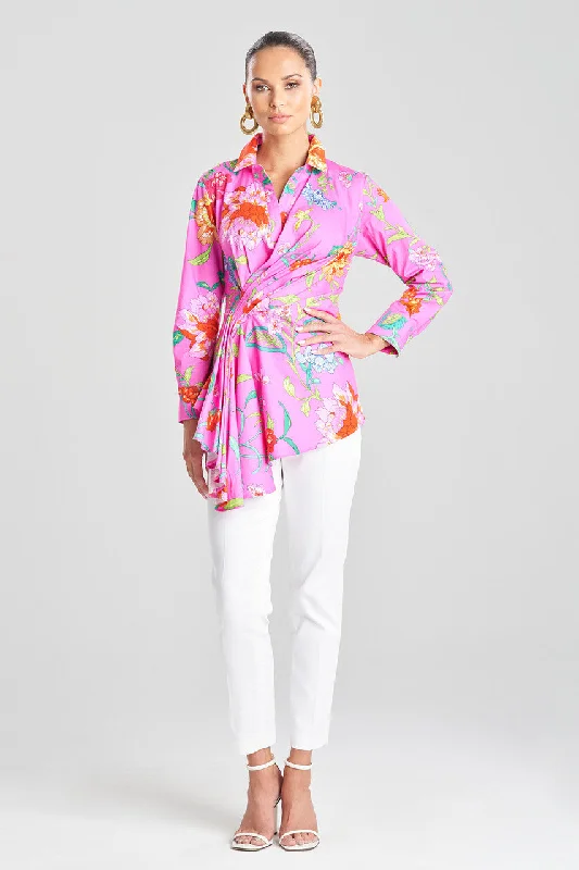 Eco-Friendly Organic Lingerie for Women Junko Cotton Poplin Beaded Side Drape Top