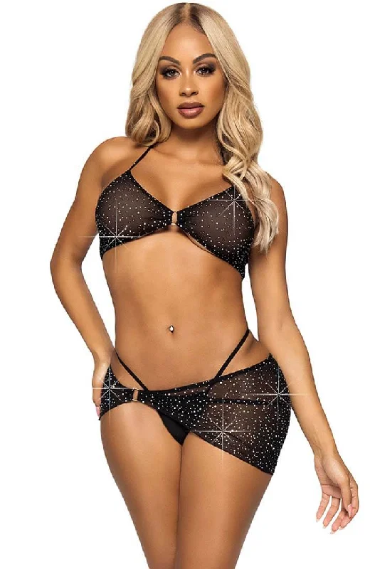 Women's Lingerie with Matching Robes Sheer black top & sarong with rhinestones - Look At Me